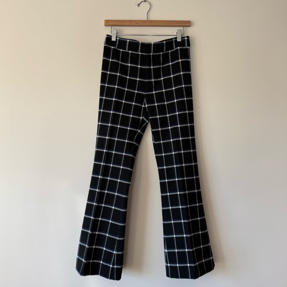 NWOT Derek Lam 10 Crosby High-Waist Grid-Print Flared-Leg Crepe Pants - Picture 4 of 10